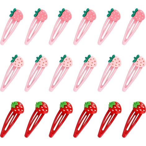 Lot de 18 Pinces à Cheveux Fraise, 3 Modèles Mignons Pinces à Cheveux Kawaii en Forme de Fraise Accessoires Mignons pour Filles et Femmes (1/5)