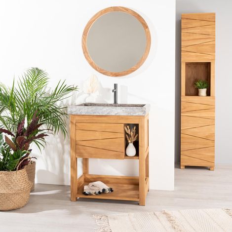 Meuble en teck massif Cosy 67cm + vasque gris (1/5)