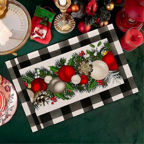 Ensemble de 4 sets de table rose neige sapin de Noël, nappes d'hiver pour la cuisine et la salle à manger (1/4)