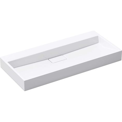 doporro® Lavabo sobre encimera Colossum19 lavabo suspendido blanco de diseño de 100 cm de ancho incluye válvula de desagüe sin orificio para grifo (1/5)