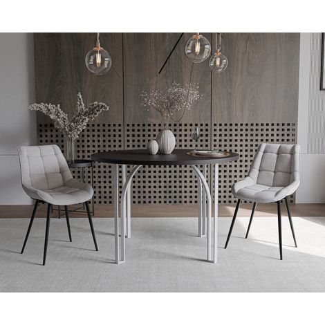 Table à Manger Extensible ASTRO - 4-6 personnes - 100x76 cm - Ronde - Blanc / Noir (1/4)