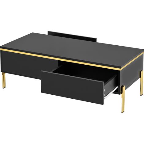Ensemble meuble TV et table basse noir brillant à bordures dorées avec rangements (1/5)