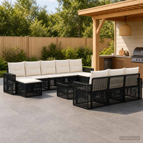 Set Divano da Giardino 11 pcs Nero e Bianco Crema polyrattan vidaXL (1/5)