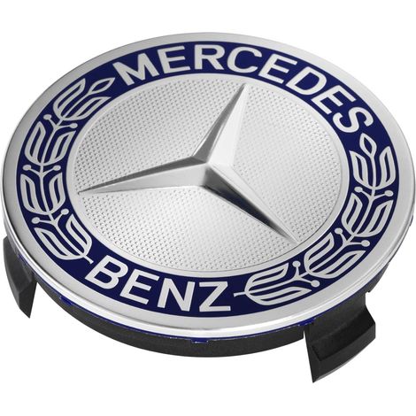 Mercedes-Benz kompatible Radnabenkappen – Für C180, C200, E260, E300, S350, ML350 – Durchmesser 75 mm – Dunkelblau – Stern mit Lorbeerkranz (kein Sammlerstück) (1/2)
