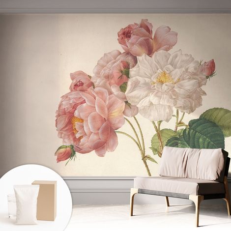 Papier peint intissé à motifs décoratifs pour salon chambre et bureau Décoration murale élégante avec colle Roses romantiques 312x219 cm (1/5)
