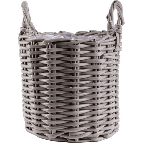 TrendLine Pflanzkorb Blumenkasten Blumentopf Ø 46 x 34 cm Geflochten Grau