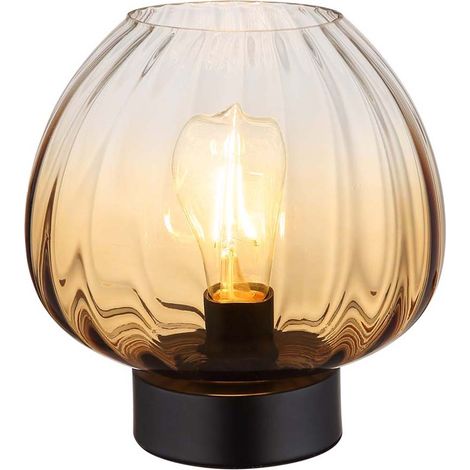 Lampada da tavolo in vetro lampada da comodino lampada da tavolo per camera da letto nero ambra, interruttore, metallo, attacco E27, DxH 23x23,5 cm