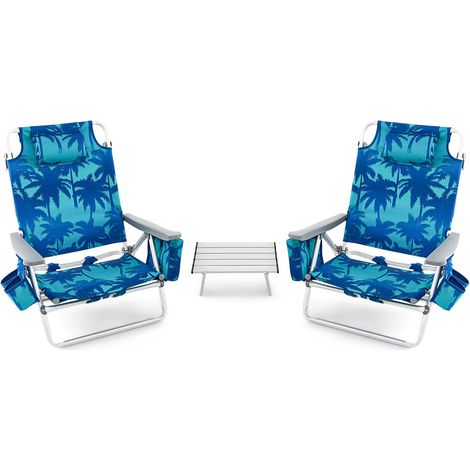 COSTWAY Lot de 2 Chaises de Plage Pliante (Cocotier Bleu) (1/5)