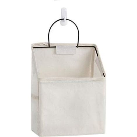 Sac de rangement mural étanche au-dessus de la porte – en lin et coton, blanc, 1 unité, idéal pour chambre ou salle de bain (1/4)