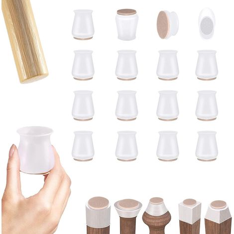 Patins de protection pour pieds de chaise, en silicone avec coussinets en feutre, lot de 16, antidérapants, pour meubles transparents de 33 à 45 mm.