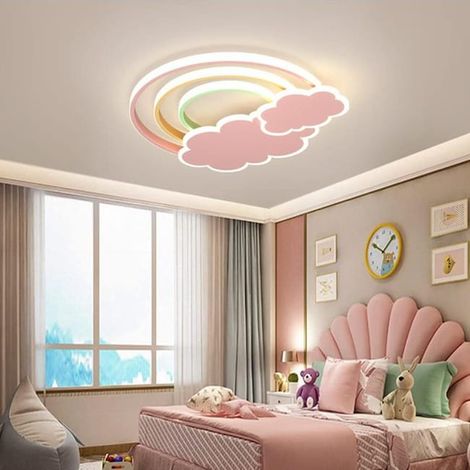 Plafonnier LED moderne design nuage arc-en-ciel, intensité variable 3 000 K-6 500 K, avec télécommande, suspension en acrylique, rose, 45 cm (SKU produit : 96813840 SKU Offre : mkh25.7.22-21) (1/4)
