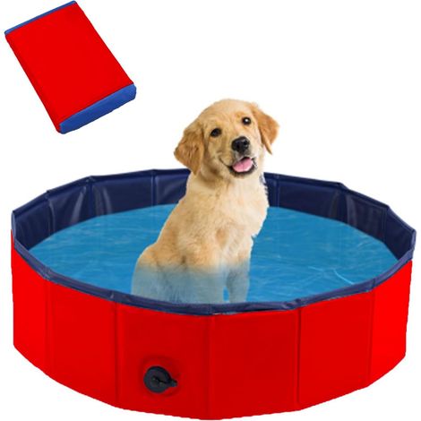 Piscine pliable pour chien, 60 x 20 cm, piscine pour chien, piscine pour animaux de compagnie, antidérapante, piscine portable en PVC, rouge (1/5)
