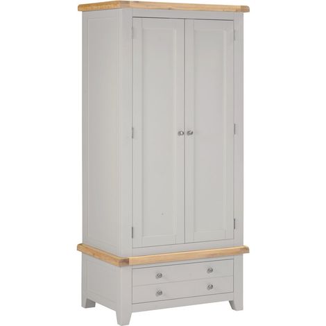 Windsor 2 Door 1 Drawer Wardrobe - L56 x W90 x H190 cm - Pebble Grey/Oak