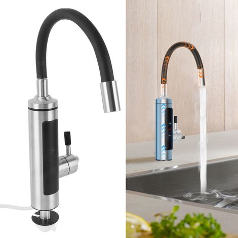 Calentador de agua eléctrico instantáneo, giratorio 360°, 110 V, enchufe estadounidense, 3000 W, acero inoxidable con pantalla digital. (1/5)