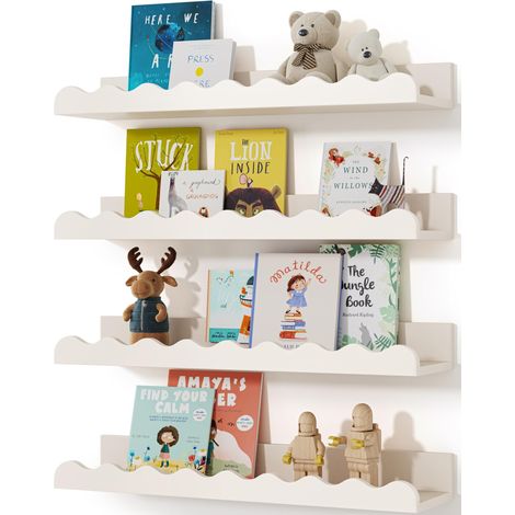 Lot de 4 étagères flottantes pour Enfants – Étagères Blanches pour Livres de Chambre d'enfant, étagère à Rebord pour décoration Murale et Rangement – pour Les Livres, Les Jouets, Les Cadres (1/5)
