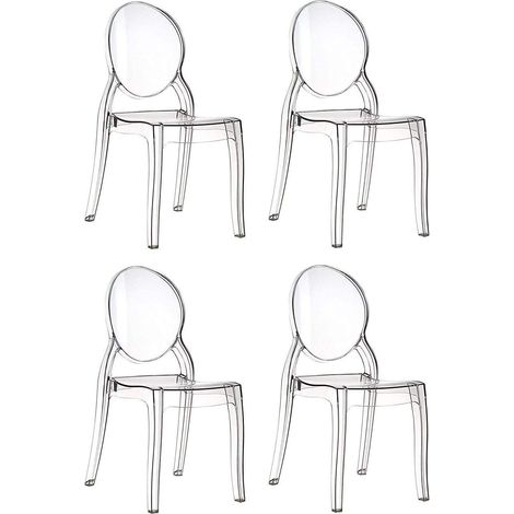 Set di 4 Sedie in Policarbonato Trasparente Cristal Light, Sedie Hotel Casa Ufficio, Design Moderno Elegante, 44 x 45 x 90 cm, Policarbonato Trasparente (1/5)