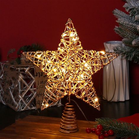 Étoile Pour Sommet De Sapin De Noël - Cadre En Fil Métallique - Lumière Led Chaude - Or - 30 X 25 X 5 Cm - Alimentation Sur Piles - 1 Pièce (1/5)