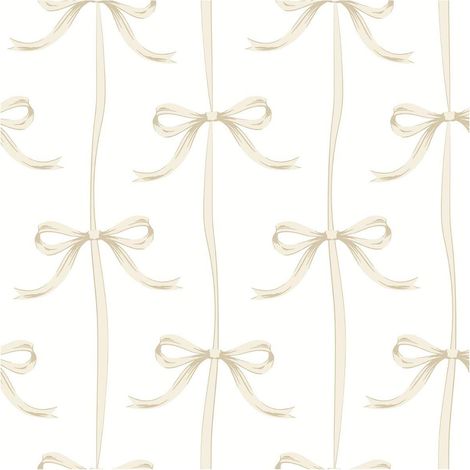 Beige Bows Wallpaper White Ribbon Living Room Girls Bedroom Nursery Feature Wall (1/4)
