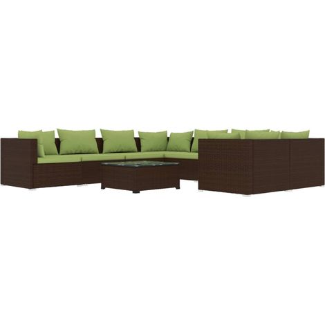 Set muebles de jardín 9 piezas y cojines ratán sintético marrón vidaXL (1/5)