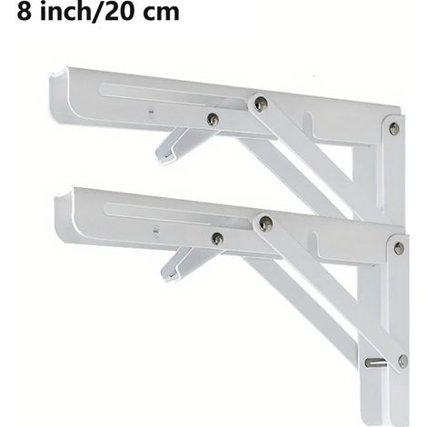 (Blanc 20 cm - 2 pièces) 2 supports d'étagère pliables robustes en acier, fixation murale, pour établi, étagères de table, équerre de support - quincaillerie pour la maison (1/5)