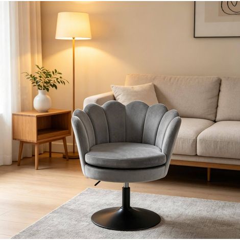 Chaise pivotante 61.5x65x71-83 cm gris foncé en velours et métal avec hauteur réglable (1/3)