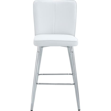 Lot de 2 tabourets de bar blancs en PU avec dossier ergonomique et pieds métalliques argentés (1/5)