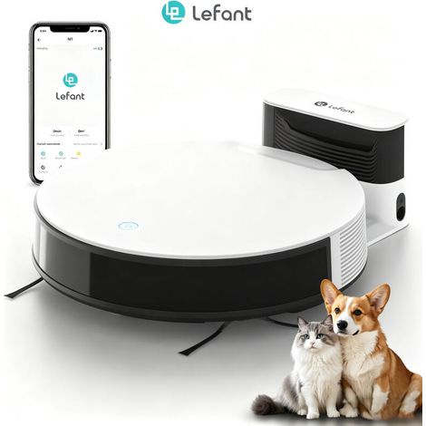 Lefant Aspirateur Robot N1, 4500Pa Puissant Aspiration, 165min d'Autonomie, Silencieux, Auto-Charge Robot Aspirateur, Idéal pour Les Poils d'animaux Sol Dur Tapis,Aspirateur robot exclusivement fémini