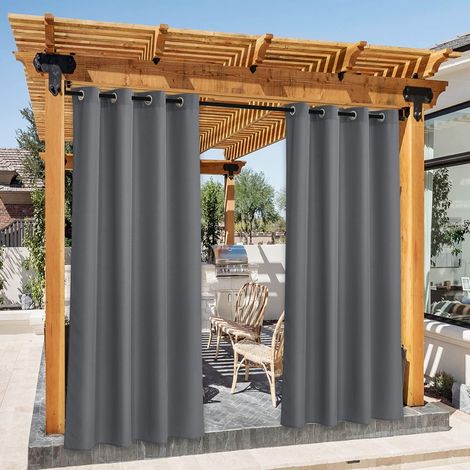 2 Rideaux Occultants Extérieur, Toile Imperméable, Oeillets Inox, Pour Pergola Terrasse Patio, 140x240cm