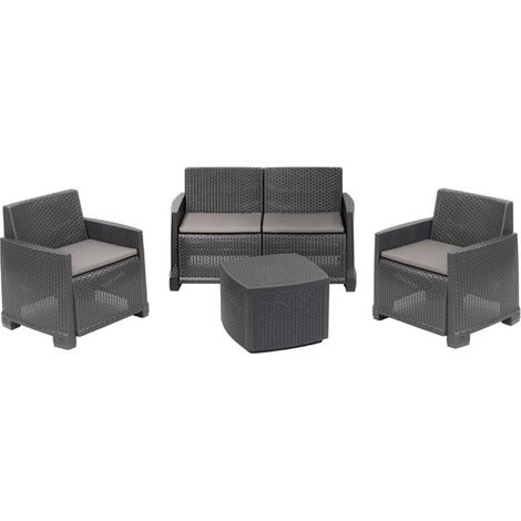 TrAdE Shop Traesio - Set Salotto Como Effetto Rattan Intrecciato Con Divano Poltrone Tavolino Contenitore - Antracite (1/3)