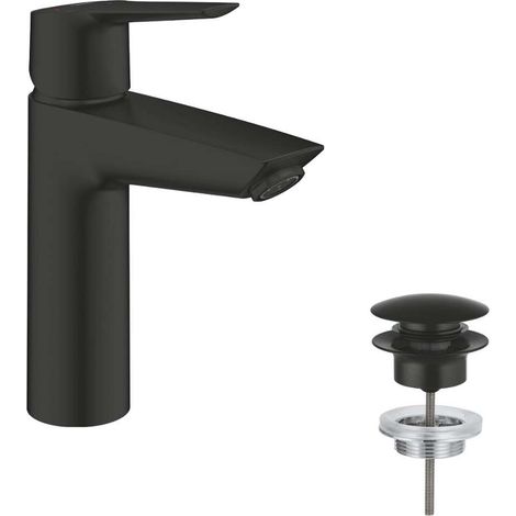 Grohe QuickFix Start - Waschtischarmatur mit Push-Open-Ablaufgarnitur, schwarz matt 237462432 (1/5)