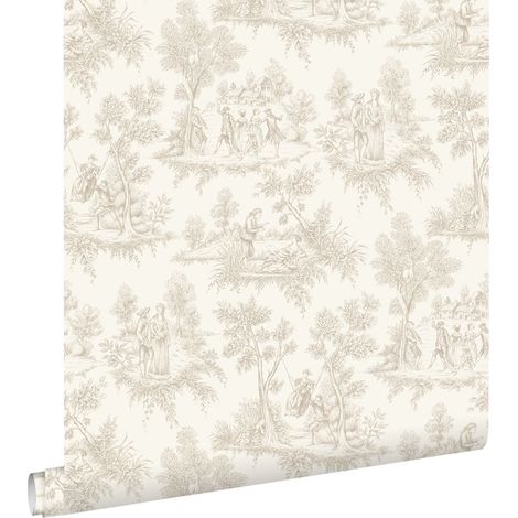 papier peint toile de jouy beige - ESTAhome