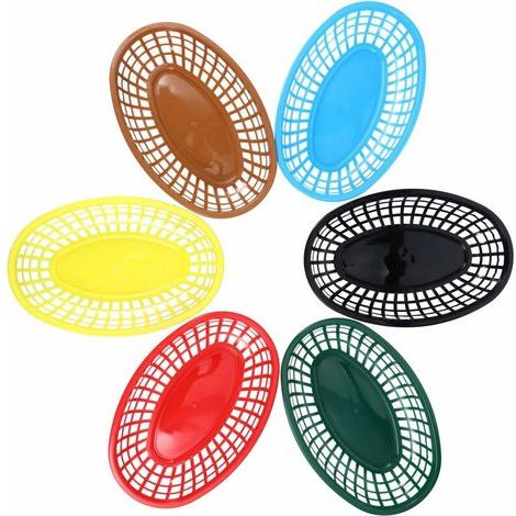 Set of 6 reusable plastic serving baskets in oval shape for fries, barbecue, picnic, barbecue, sandwiches (1/5)