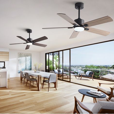 42-Zoll-Deckenventilator mit Licht, Fernbedienung, Metall Holz OKMYHOME (1/5)