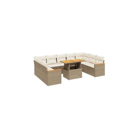 Salon de jardin avec coussins 10 pcs beige résine tressée (1/3)