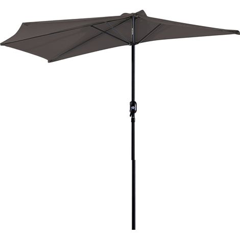 Ombrellone da giardino 269 x 138 x 236 cm con manovella e forma semicircolare, tessuto in poliestere 180 g/m², per uso esterno, terrazza, patio, piscina, grigio