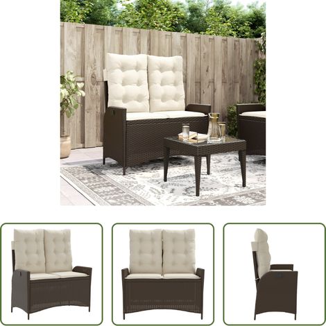 vidaXL Rattan Gartenbank - Gartenbank Verstellbar mit Kissen Braun Poly Rattan (1/5)