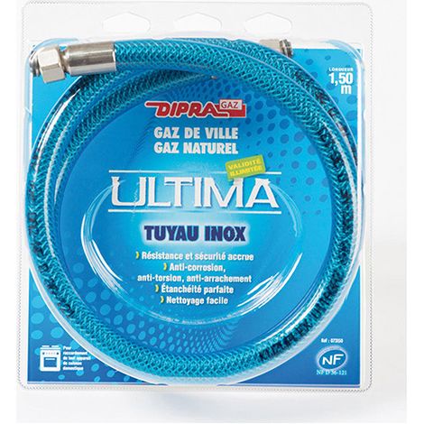 Dipra – Tuyau flexible inox pour gaz naturel 100 cm – Raccord fileté 15/21 – Certifié NF – Pression nominale 20 mbar