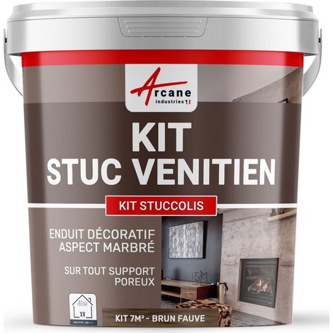 Arcane Industries – Enduit minéral décoratif Stuccolis 7 m² – Application intérieure sur plaques de plâtre et ciment – Couleur brun fauve – Kit complet