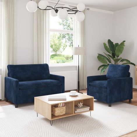 Ensemble de canapés 2 pièces en polyester bleu marine, 1 et 2 places, cadre en métal - PANGIVO (1/5)