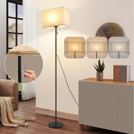 GBLY Stehlampe Wohnzimmer Vintage Stehleuchte: LED Dimmbar Standleuchte 134cm Standlampe Beige Lampenschirm 3000K-6500K Wohnzimmerlampe Seilzugschalter Retro Stoff Leselampe für Schlafzimmer Büro