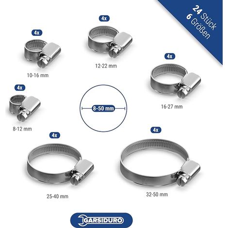 8-50 mm Metal Hose Clamps Stainless Steel V2A for Washing Machine, Swimming Pool, Car Hose Clips (1/3)