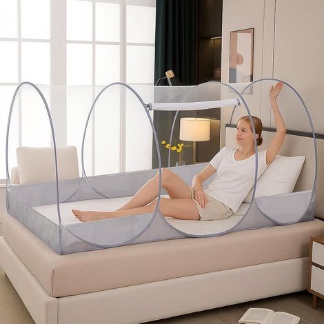Moustiquaire pliable pop-up pour lit simple familial avec fermeture éclair, tente de camping portable, tente de moustique facile à installer pour la maison, le camping, les voyages, le dortoir