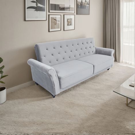Velvet Sofa Bed 225CM Modern 3 Seat Click Clack Sofa Bed Couch Settee with Arms - Grey (1/5)