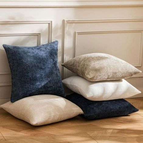 Housse de coussin de canapé bleu marine 45 x 45 cm, lot de 2, en chenille épaisse tricotée à l'aiguille, idéale pour la chambre à (1/4)