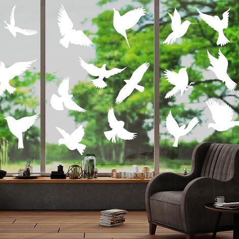 48 Pièces Autocollants de Fenêtre Anti Collisio, Autocollants de Fenêtre en Forme d'Oiseau Autocollant de Fenêtres Anti Oiseau, Permet d’éviter Que Les Oiseaux Ne Se Cognent dans Vos Fenêtres (1/5)