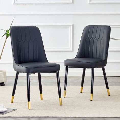 Lot de 2 chaises de salle à manger avec dossier rembourré en similicuir PU et pieds en métal noir
