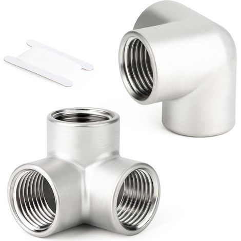 2 Pcs 1/2" BSP Filetage Femelle Acier Inoxydable 304 3 Voies Té coudé Raccords de tuyauterie d'angle (1/5)
