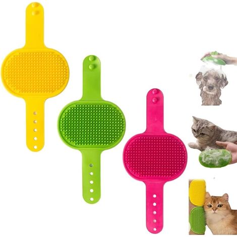Silicone grooming strap for cats, 2-in-1 self-groomer, adjustable silicone grooming tool, cat and dog grooming brush (3 pieces-D)