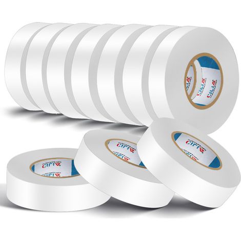 Lot de 10 Chatterton CILIA  Ruban Adhésif Isolant Électrique PVC 19mm x 25m  Scotch Électricien Professionnel Ignifuge 600V  Chatertone Isolant Multicolore Couleur: Blanc Retour de Lampe et Marquage