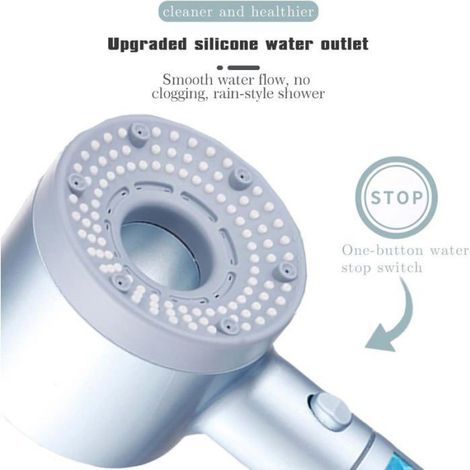 Pommeau douche économique 5 modes ciel étoilé argent, filtre coton PP anti-calcaire rechargeable durable (1/5)